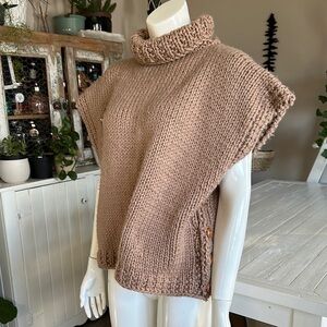 Vintage Cowl/turtle Neck Sweater, 1970 button details, Cozy soft chunky Knit OS
